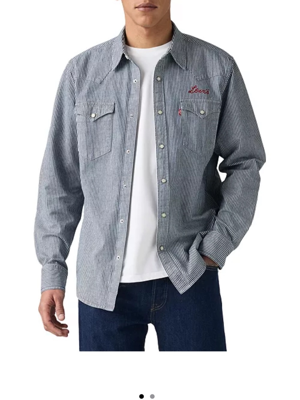 Levi's Blue and White Pinstripe Button-Up Shirt with Pearl Buttons Small